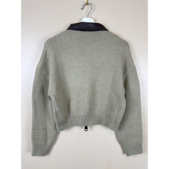 Anthropologie Vegan Leather Mixed Cardigan Sweater Women’s XS Collared Croped - Picture 5 of 13